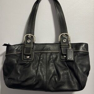 Vintage Coach Soho Pleated Black Leather Satchel Tote F13732 – Silver Hardware